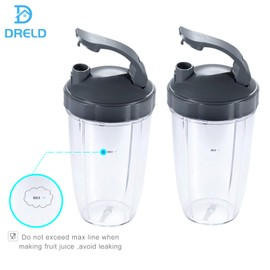 DRELD 2 Pack 24oz Cups with Flip Top to-Go Lid Compatible with Nutribullet 600W 900W Blender Juicer (24oz)