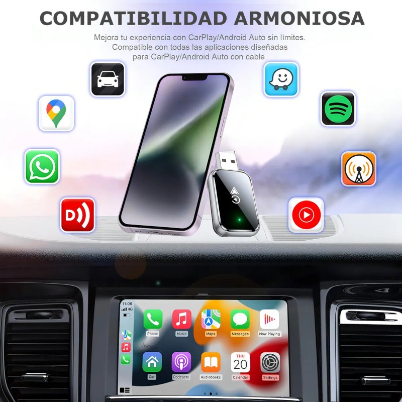 Adaptador Inalámbrico USB CarPlay Android Auto iHogco 2 en 1