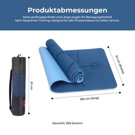 Habib Gruppe Premium Yogamatte Rutschfest 183x61 cm - Ökologische Sportmatte für Pilates & Yoga - Inkl. Tragegurt und Tasche - Ideal für Fitness & Gymnastik - Reise-Freundlich - Airex-kompatibel