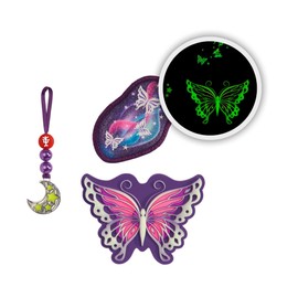 Step by Step Magic MAGS Glow, Glow in the Dark Effect & Interchangeable Motifs, 3 Pieces, 2 Magnetic Appliques and 1 Pendant, Supplement for School Bag or Backpack, Butterfly Night - Purple, Rucksack