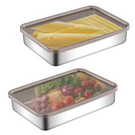 2PCS Cheese Container for Refrigerator, Food Storage Cheese Box with Lid for All Cheese Types, Stainless Steel Airtight Deli Meat Storage Containers for Fridge Dishwasher