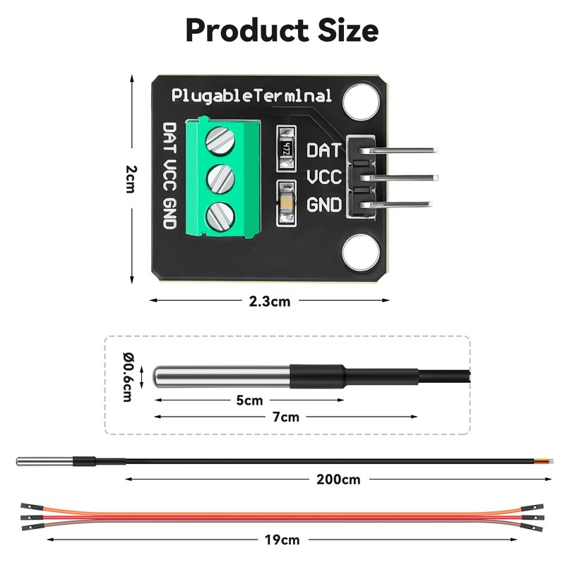 YELUFT 6 Pack DS18B20 Temperature Sensor High-Accuracy Stainless Steel Temperature