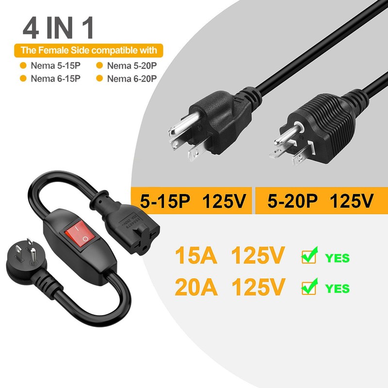 Angled Four-in-One Heavy Duty On/Off Switch Extension Cord 12-AWG 15A