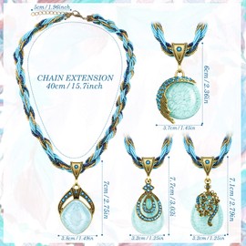 MTLEE Turquoise Necklace 4 Pieces Bohemian Necklaces for Women Gifts Christmas Vintage Turquoise Jewelry Chunky Jewelry for Women Necklaces Set Retro Pendant Rhinestone Collar