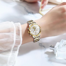 OLEVS Womens Watch Gifts Bracelet Set Rose Gold for Lady Female Business Dress Ladies Watch Casual Analog Waterproof Luminous Two Tone Wrist Watch Silver