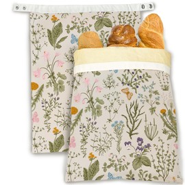 SINENRY Herbs Wild Flowers 2 Pack Reusable Beeswax Bread Bags for Homemade Bread, Linen Bags for Sourdough, Gifts for Baker