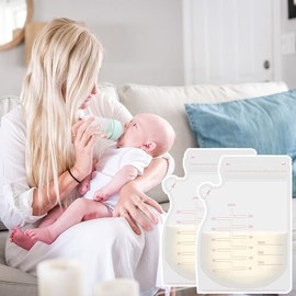 Sacos de Almacenamiento de Leche, 100 Pizeas Bolsas para Leche Materna de Congelables, Bolsas de Almacenamiento de Leche Materna, Bolsas Leche Materna con Boquilla de Vertido Fácil y Rotulador (Estándar, unidad, 100)