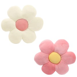 MoYouno Flower Pillows 2 pack,Daisy Flower Shaped Throw Pillows,Flower Floor Pillows Seat Cushion,Flower Shaped Seating Cushion,Cute Room Decor & Plush Pillow (Pink & White)