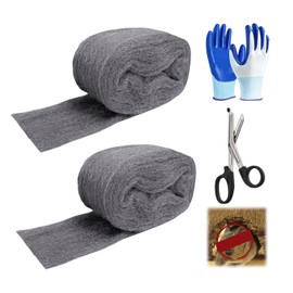 Steel Wool Mice Control - 2 Pack 3'' x 11Ft Steel Wool 0000 - Fine SteelWool Included Work Gloves & Scissors - Mouse Wall Hole Filler for Home, Garden & Garage