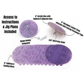 Taytools 6" Drill Press Sharpener for Woodworking Tools (Chisels & Plane Blades) comes with Steel Arbors, Acrylic Discs, PSA Abrasive Discs, Horsebutt Leather, & Honing Compound