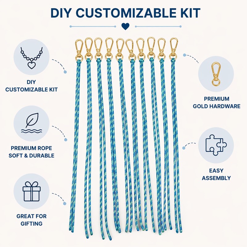 DIY Beadable Keychain Making Kit,10 Pcs Gold Lobster Clasps&5m Braided