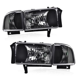 G-PLUS Headlights, Compatible with 1994-2001 Dodge Ram 1500/1994-2002 Ram 2500 3500(Not Fit for Sport Model & Ram Van Models), Driver & Passenger Side, Clear lens Black Housing Clear Reflector
