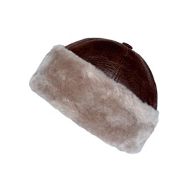 Premium Leather Unisex Shearling Sheepskin Fur Winter Beanie - Warm Wool Skull Hat for Men & Women (US, Alpha, Small, Tøbåccø)