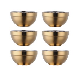 TUPMFG Stainless Steel Bowl Set: 17 Oz Cereal Bowl of 6 with Double Walled Insulated - Dishwasher Safe Unbreakable Deep Soup Bowl Home Kitchen & Child (Gold)