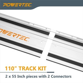 POWERTEC 110" Track Saw Guide Rail Kit and Router Guide for Makita and Festool Compact Router and Plunge Router, Includes 2PK 55" Guide Rails and Connectors (72079)
