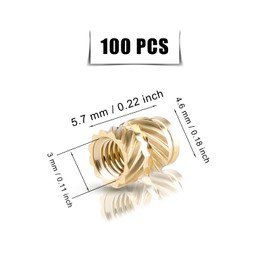100pcs Knurled Brass Nuts, M3 Threaded Insert for Plastic Female Thread Knurled Nuts Embedment Nuts for Printing 3D Printer and More Projects