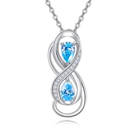 KINGWHYTE March Birthstone Necklace 925 Sterling Silver Infinity Necklace Aquamarine Necklace Blue Jewellery Birthstone Gifts for Women, Sterling Silver, Aquamarine