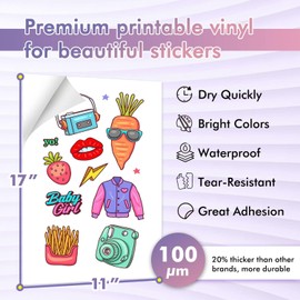 Koala Printable Vinyl Sticker Paper for Inkjet Printer 11x17 Inch - 30 Sheets White Glossy Sticker Paper, Waterproof Sticker Printer Paper, Tear-Resistant, Removable