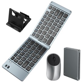 Kit de Teclado y Mouse Plegable | Combo de Teclado y Ratón Inalámbricos Plegable con Soporte | 2.4G Bluetooth Modo Dual | Type-C Recargable | Español Mini Teclado Portátil para Windows iOS Android