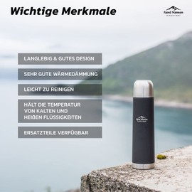FJORD NANSEN Honer Thermos Flask Insulated Stainless Steel Drinking Bottle with Drinking Cup Vacuum Thermos Water Bottle Sport Outdoor Camping Insulated Flask with Screw Cap 0.7 L
