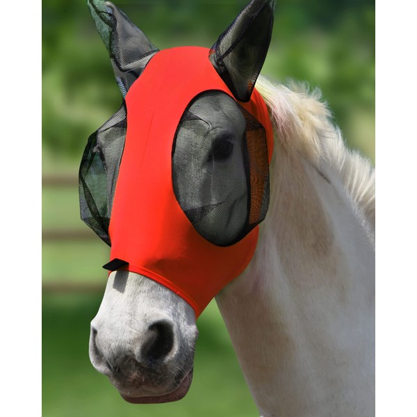Harrison Howard Stretch Breathable UV Protective Fly Mask with Mesh Eye Opening for Full Visibility and Ventilating Ear Covers Lava Red L