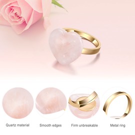 Yoption Set of 6 Heart- Shaped Rose Quartz Napkin Rings, Natural Crystal Stone Napkin Ring Holders for Wedding Valentine's Day Parties Table Decoration