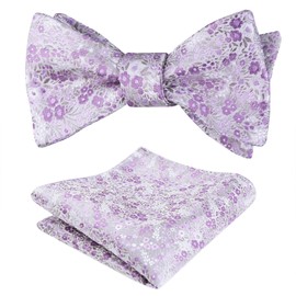 Alizeal - Juego de 2 pajarita y pañuelo con diseño floral clásico para hombre, 045-gris/ lila, Talla única