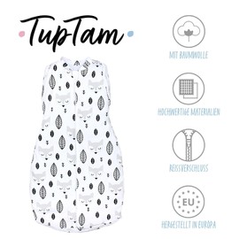 TupTam Baby Swaddling Bag, Oeko-Tex Certified Materials, Padded Baby Sleeping Bag, 2.5 Tog, Unisex, Padded 2.5 tog / foxes white grey