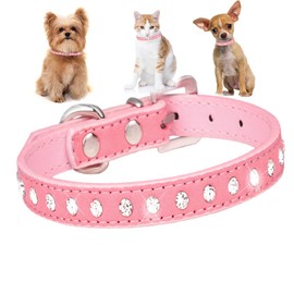 small dog collars for female dogs,Bling Diamond Pretty Crystal Sparkly Rhinestone Glitter Jewel Puppy Collar for XXS Xs Small Medium Pet Girl Cat Female Kitten,Pink XS