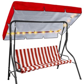 GliCraft LED Lighted Porch Swing Canopy Replacement Waterproof LED Swing Canopy Top Cover 2-3 Seat Shade Awning Cover for Garden Outdoor Patio(77 x 49 Inch,Red)