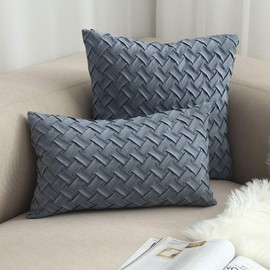 vctops Boho Basket Weave Pattern Decorative Throw Pillow Cover Super Soft Suede Solid Lumbar Accent Cushion Case for Couch Sofa Car (Grey Blue,12"x20")