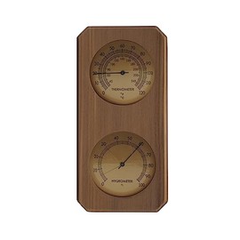 Home Sauna Experience HSE Cedar Sauna Thermometer & Hygrometer - 2-in-1 Mechanical Instrument with Minimalist Design and Glass Dials (Vertical)