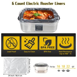 RSSCIIIUL Electric Roaster Liners 34 x 18 Inch, 6 Count Roaster Liners Disposable Fit 16, 18, 22 Quart Roasters, Roasting Oven Liners Cooking Bags for Immediate Cleanup
