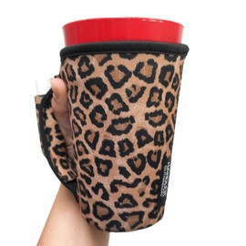 Lit Handlers Pint Glass Sleeve -Neoprene Cup Holder with Handle & Pocket for Pint Cup -Machine Washable Drink Sleeves & Reusable Covers - Insulated, Water Resistant & Snug Fit Beer Cooler (Leopard)