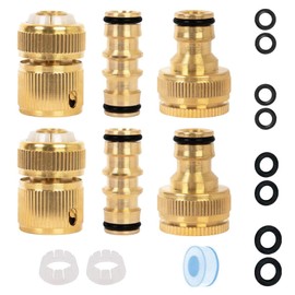 Wjelet 6 Pack Brass Garden Hose Tap Connector Kit,2 pcs Double Male Connector,2 pcs 1/2" End Quick Connect,2 Faucet Adapter for Garden Hose Pipe Tube