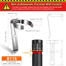LIGHTFE B118 Flashlight Clip for 22-24mm Diameter, 4.7-5.1mm Slot Width - Stainless Steel Pen, Hat, Pocket, or Bag Clip