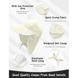 ZURLEFY Beige Baby Girls Sun Hat, UPF 50+ Toddler Summer Beach Swim Caps with Neck Flap for Infant Traveling Hat (67-02S)