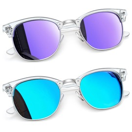 Joopin Trendy Mirrored Polarized Sunglasses for Women Men, UV Protection Semi-Rimless Driving Sun Glasses, Clear Half Frame Womens Mens Sunglasses(Purple+Blue)