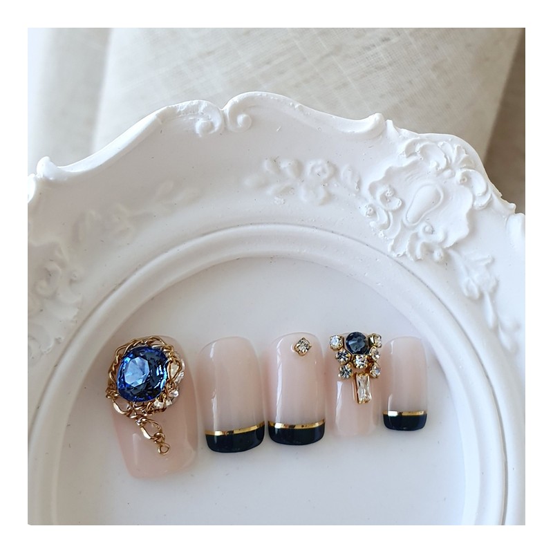 Royal Blue Denim Handmade Nail Tips - Natural / 로얄