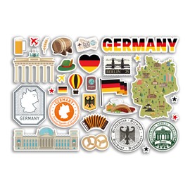 #80309 A5 Sticker Sheet Germany Landmarks Vinyl Sticker - German Map Airport Stamp Skyline Flag Travel Holiday Country City Aesthetics