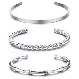 JeweBella Women's Bangle Bracelet Silver / Gold Stainless Steel Simple Open Set Stackable Smooth Polished Twist Cuff Bangle Bracelet Width 4 mm, Stainless Steel