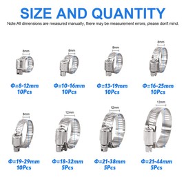 Glarks 65-Pieces 304 Stainless Steel Adjustable 8-44mm Range Worm Gear Hose Clamps Assortment Kit, Fuel Line Clamp for Water Pipe, Plumbing, Automotive and Mechanical Application