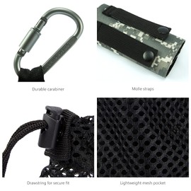 Bassdash Tactical Molle Water Bottle Pouch with Carabiner Foldable Mesh Holder Bag for Travel Fishing Hunting Hiking Outdoor Activities