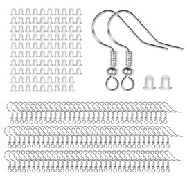 100 PCS / 50 Pairs 925 Sterling Silver Earring Hooks, Hook Ear Wires with 100 PCS Clear Rubber Silicone Earring Safety Backs Stoppers, for DIY Jewelry Making