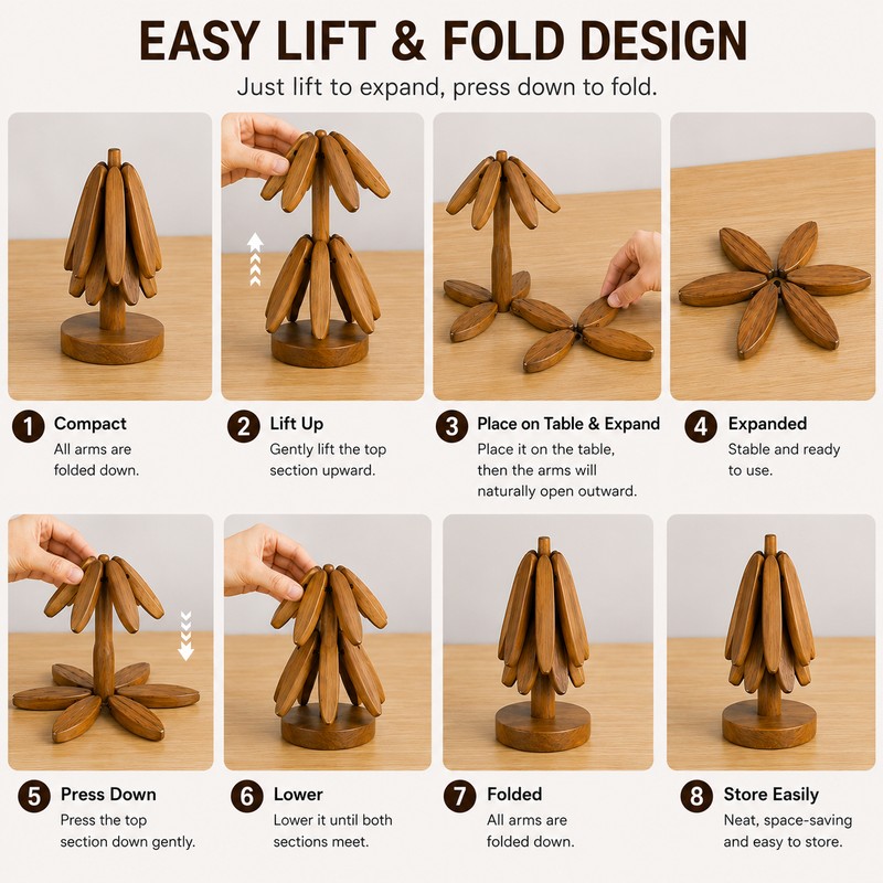 Wooden Trivet for Hot Pots & Bowls – Tree-Shaped Heat-Resistant