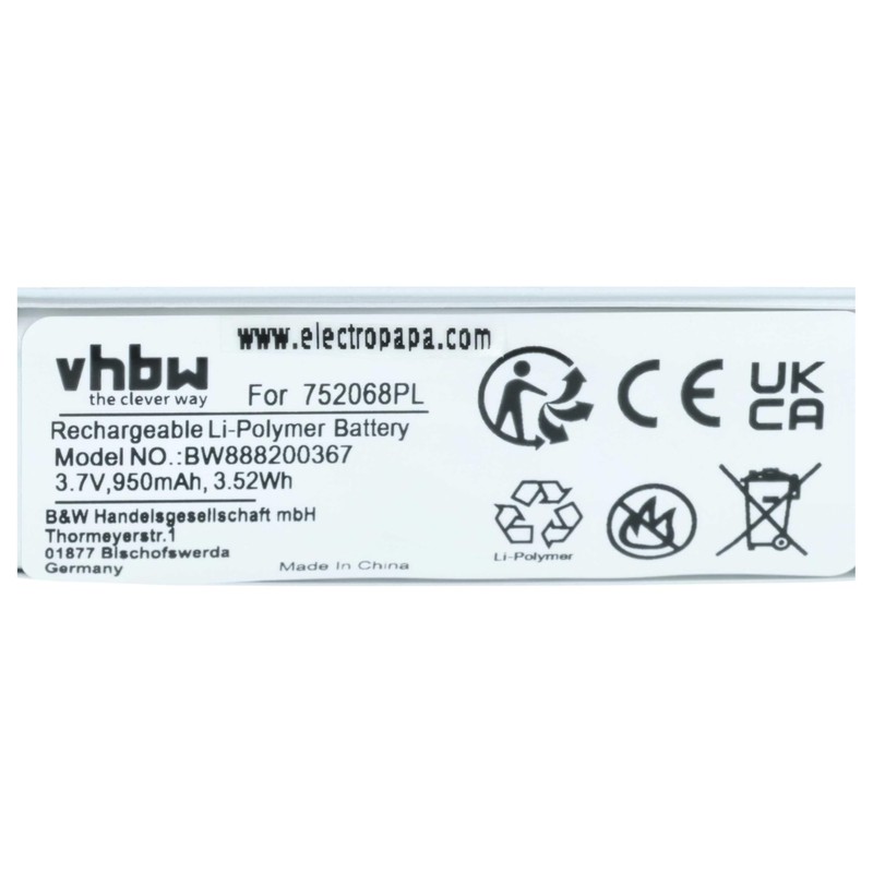 vhbw batteria sostituisce Midland 752068PL per auricolari cuffie wireless (950mAh,