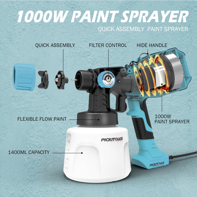 1000W HVLP Paint Sprayer High-Efficiency Electric Spray Gun with 6