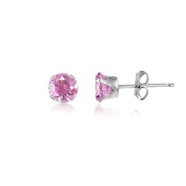 TOURMALINE PINK 12MM Classic Brilliant Round Cut Cubic Zirconia (CZ) Sterling Silver Birthstone Stud Earrings/Ear Studs for Women Ladies Girls - 925 Sterling Silver. 12-PINK