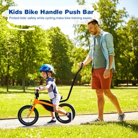 MEGHNA Kids Bike Training Push Handle Detachable Kids Bike Learning Aluminium Alloy Handle Push Bar Comfortable Anti Slip Handle Safety Balance Bar for Children Bikes (Black - Style 2)