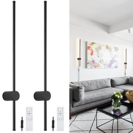 KELUOLY Dimmable Plug in Wall Sconce Set of 2,Black 31.5" LED Wall Light with Remote,Adjustable Color Temperature Brightness,Wall lamp with Timer for Living Room,Bedroom and Accent Lighting